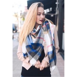 🌺 pink blue Plaid blanket Scarf